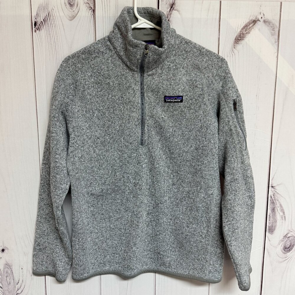 Patagonia‎ W's Better Sweater 1/4 Zip Medium Birch White Zip Sleeve Pocket EUC
